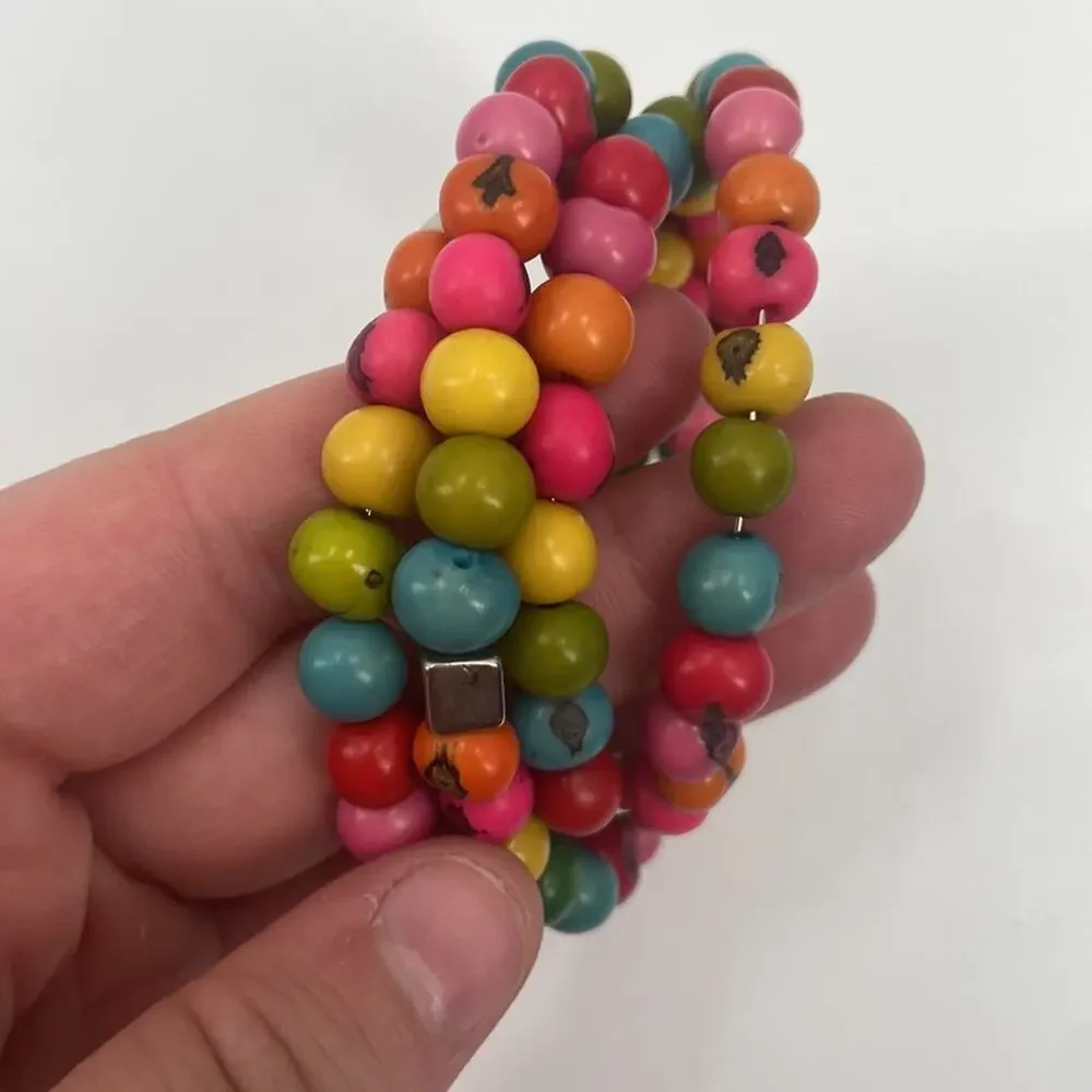 Rainbow memory wire dead beaded bracelet